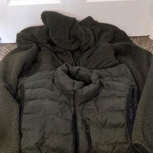 Green Sherpa Fleece and Down Vest Combo